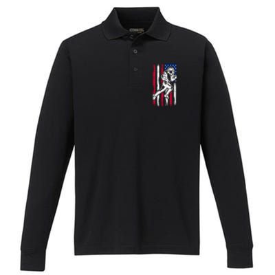 American Football Team Gift Us American Flag Football Great Gift Performance Long Sleeve Polo