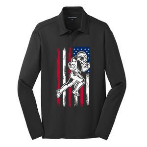 American Football Team Gift Us American Flag Football Great Gift Silk Touch Performance Long Sleeve Polo