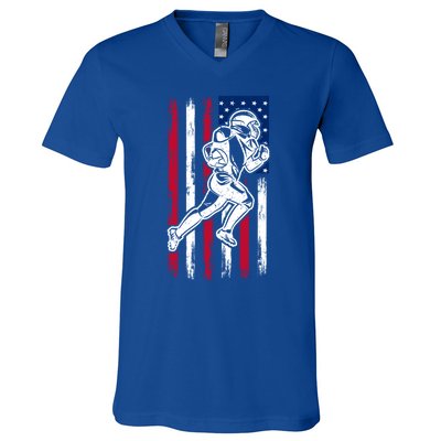 American Football Team Gift Us American Flag Football Great Gift V-Neck T-Shirt