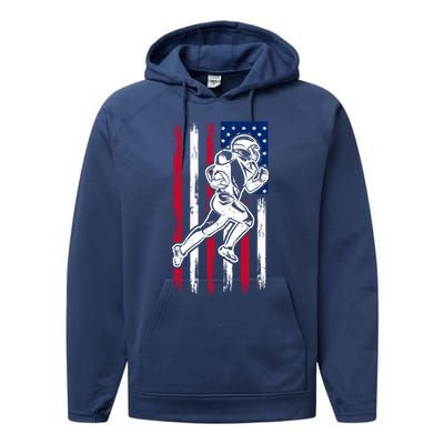 American Football Team Gift Us American Flag Football Great Gift Performance Fleece Hoodie