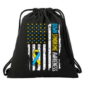 American Flag T21 Down Syndrome Gift Down Syndrome Awareness Drawstring Bag