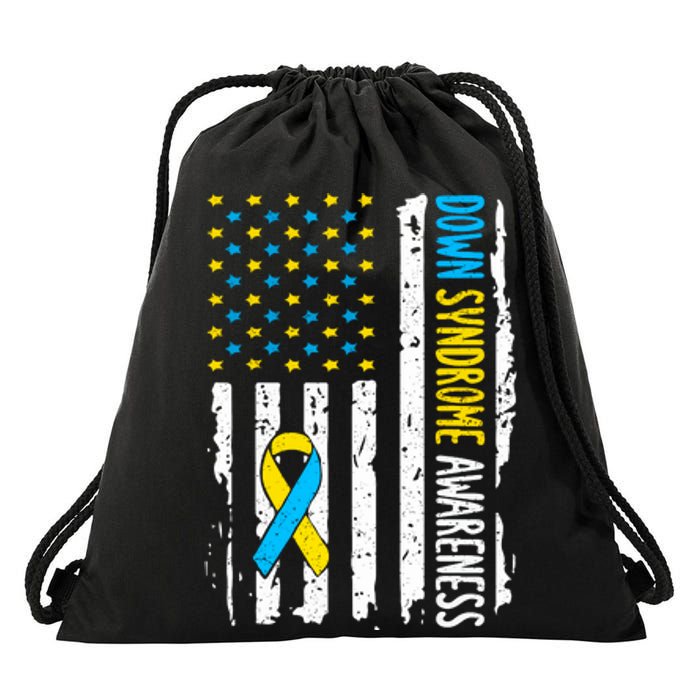 American Flag T21 Down Syndrome Gift Down Syndrome Awareness Drawstring Bag