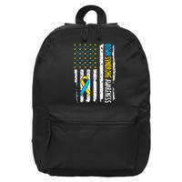 American Flag T21 Down Syndrome Gift Down Syndrome Awareness 16 in Basic Backpack