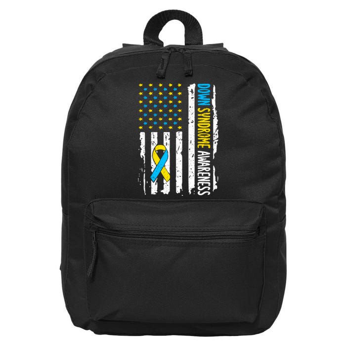 American Flag T21 Down Syndrome Gift Down Syndrome Awareness 16 in Basic Backpack