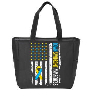 American Flag T21 Down Syndrome Gift Down Syndrome Awareness Zip Tote Bag