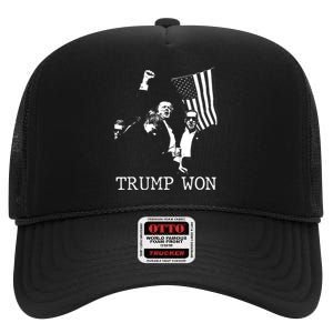 American Flag Trump Won 2024 Election Inauguration Gift High Crown Mesh Back Trucker Hat