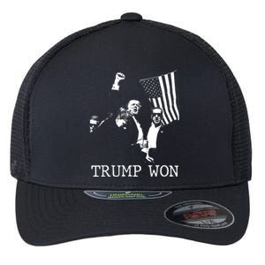 American Flag Trump Won 2024 Election Inauguration Gift Flexfit Unipanel Trucker Cap