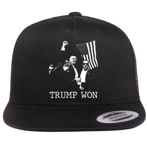 American Flag Trump Won 2024 Election Inauguration Gift Flat Bill Trucker Hat