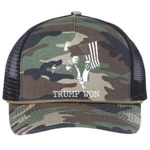 American Flag Trump Won 2024 Election Inauguration Gift Retro Rope Trucker Hat Cap