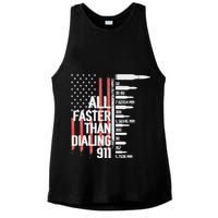 All Faster Than Dialing 911 American Flag Funny Gun Owner Ladies PosiCharge Tri-Blend Wicking Tank