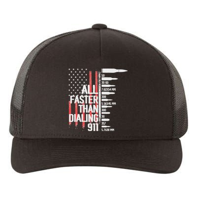 All Faster Than Dialing 911 American Flag Funny Gun Owner Yupoong Adult 5-Panel Trucker Hat