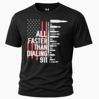 All Faster Than Dialing 911 American Flag Funny Gun Owner Performance Shirt