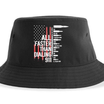 All Faster Than Dialing 911 American Flag Funny Gun Owner Sustainable Bucket Hat