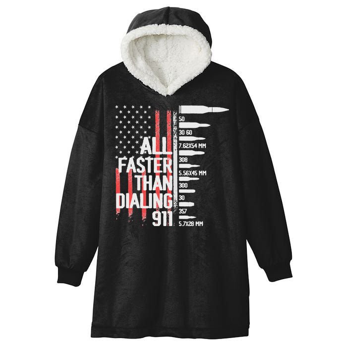 All Faster Than Dialing 911 American Flag Funny Gun Owner Hooded Wearable Blanket