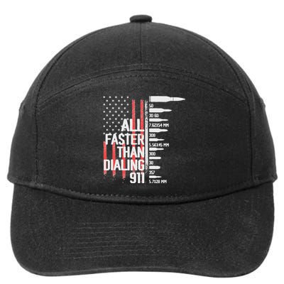 All Faster Than Dialing 911 American Flag Funny Gun Owner 7-Panel Snapback Hat