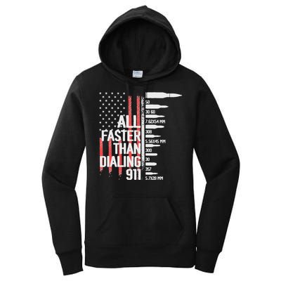 All Faster Than Dialing 911 American Flag Funny Gun Owner Women's Pullover Hoodie