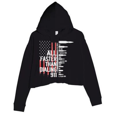 All Faster Than Dialing 911 American Flag Funny Gun Owner Crop Fleece Hoodie