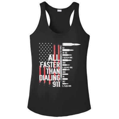 All Faster Than Dialing 911 American Flag Funny Gun Owner Ladies PosiCharge Competitor Racerback Tank