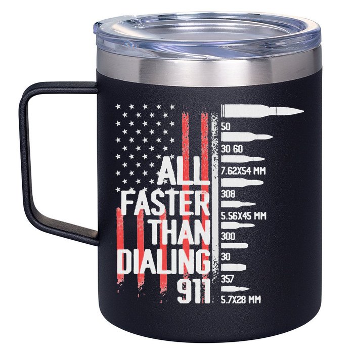 All Faster Than Dialing 911 American Flag Funny Gun Owner 12oz Stainless Steel Coffee Mug