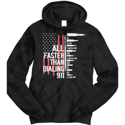 All Faster Than Dialing 911 American Flag Funny Gun Owner Tie Dye Hoodie