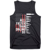 All Faster Than Dialing 911 American Flag Funny Gun Owner Tank Top