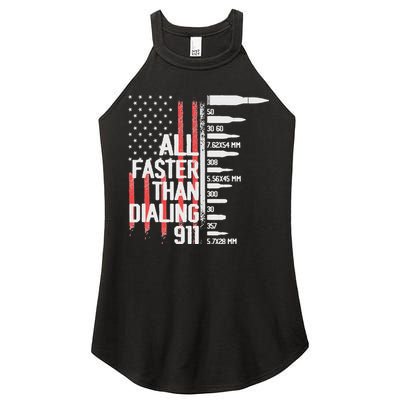 All Faster Than Dialing 911 American Flag Funny Gun Owner Women's Perfect Tri Rocker Tank