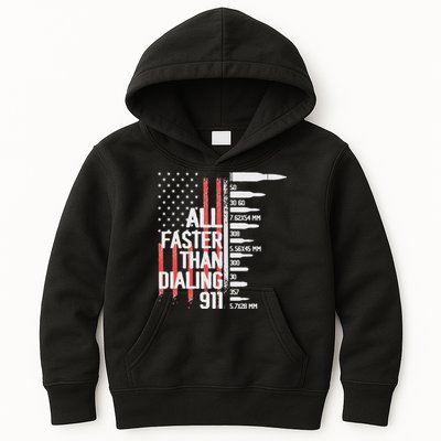 All Faster Than Dialing 911 American Flag Funny Gun Owner Kids Hoodie