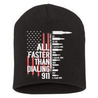 All Faster Than Dialing 911 American Flag Funny Gun Owner Short Acrylic Beanie