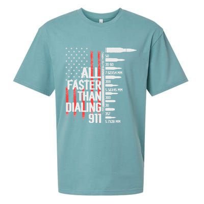 All Faster Than Dialing 911 American Flag Funny Gun Owner Sueded Cloud Jersey T-Shirt