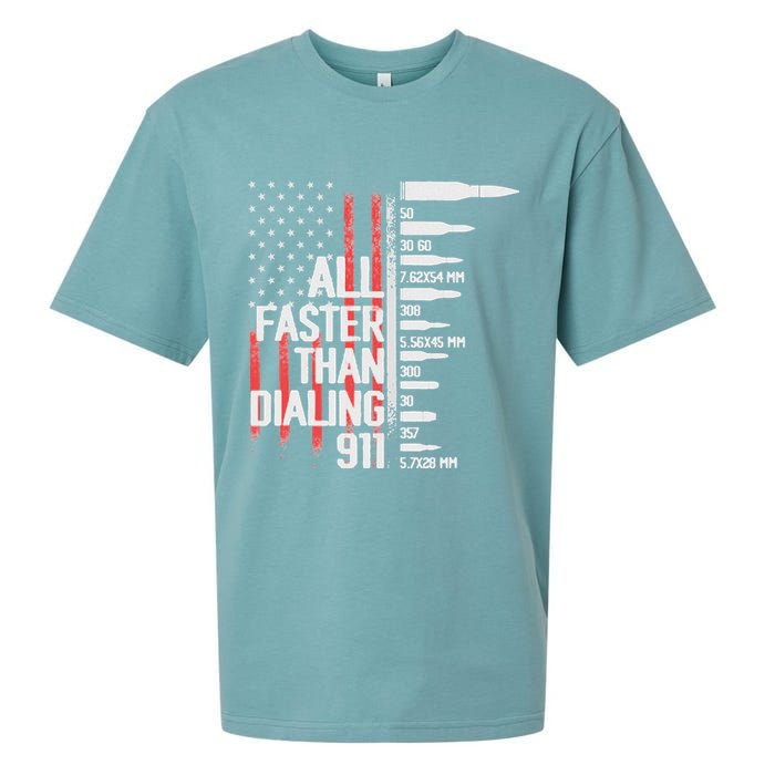 All Faster Than Dialing 911 American Flag Funny Gun Owner Sueded Cloud Jersey T-Shirt