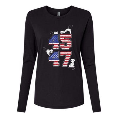 American Flag Trump 45 47 Cats Trump 2024 Womens Cotton Relaxed Long Sleeve T-Shirt