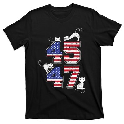 American Flag Trump 45 47 Cats Trump 2024 T-Shirt