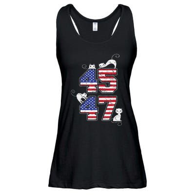 American Flag Trump 45 47 Cats Trump 2024 Ladies Essential Flowy Tank