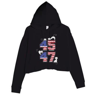 American Flag Trump 45 47 Cats Trump 2024 Crop Fleece Hoodie