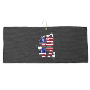 American Flag Trump 45 47 Cats Trump 2024 Large Microfiber Waffle Golf Towel