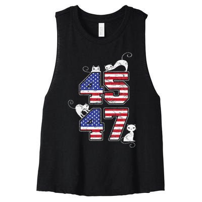 American Flag Trump 45 47 Cats Trump 2024 Women's Racerback Cropped Tank