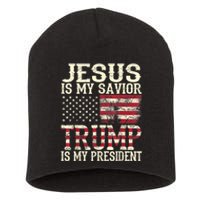 American Flag Tee Jesus Is My Savior Trump Is My President Short Acrylic Beanie