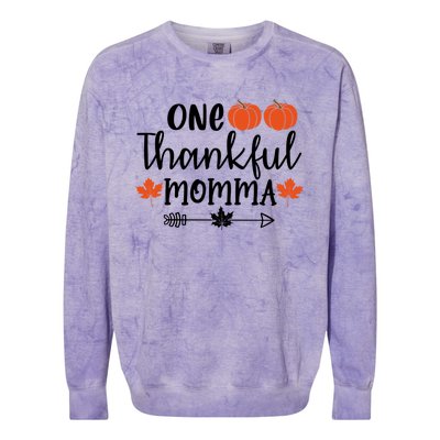 Autumn Fall Thanksgiving Graphic One Thankful Momma Meaningful Gift Colorblast Crewneck Sweatshirt