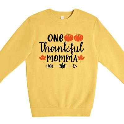 Autumn Fall Thanksgiving Graphic One Thankful Momma Meaningful Gift Premium Crewneck Sweatshirt