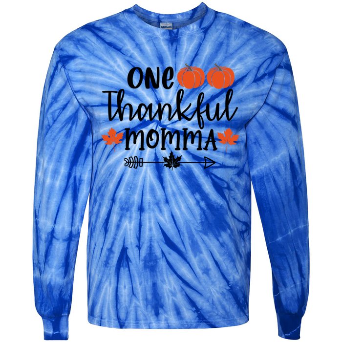 Autumn Fall Thanksgiving Graphic One Thankful Momma Meaningful Gift Tie-Dye Long Sleeve Shirt