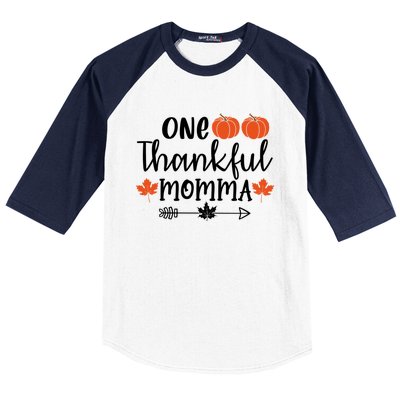 Autumn Fall Thanksgiving Graphic One Thankful Momma Meaningful Gift Baseball Sleeve Shirt