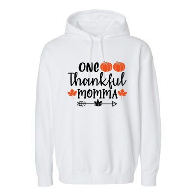 Autumn Fall Thanksgiving Graphic One Thankful Momma Meaningful Gift Garment-Dyed Fleece Hoodie