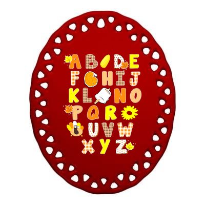 Alphabet Funny Turkey Thanksgiving Preschool Teacher Pumpkin Ceramic Oval Ornament