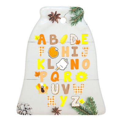 Alphabet Funny Turkey Thanksgiving Preschool Teacher Pumpkin Ceramic Bell Ornament