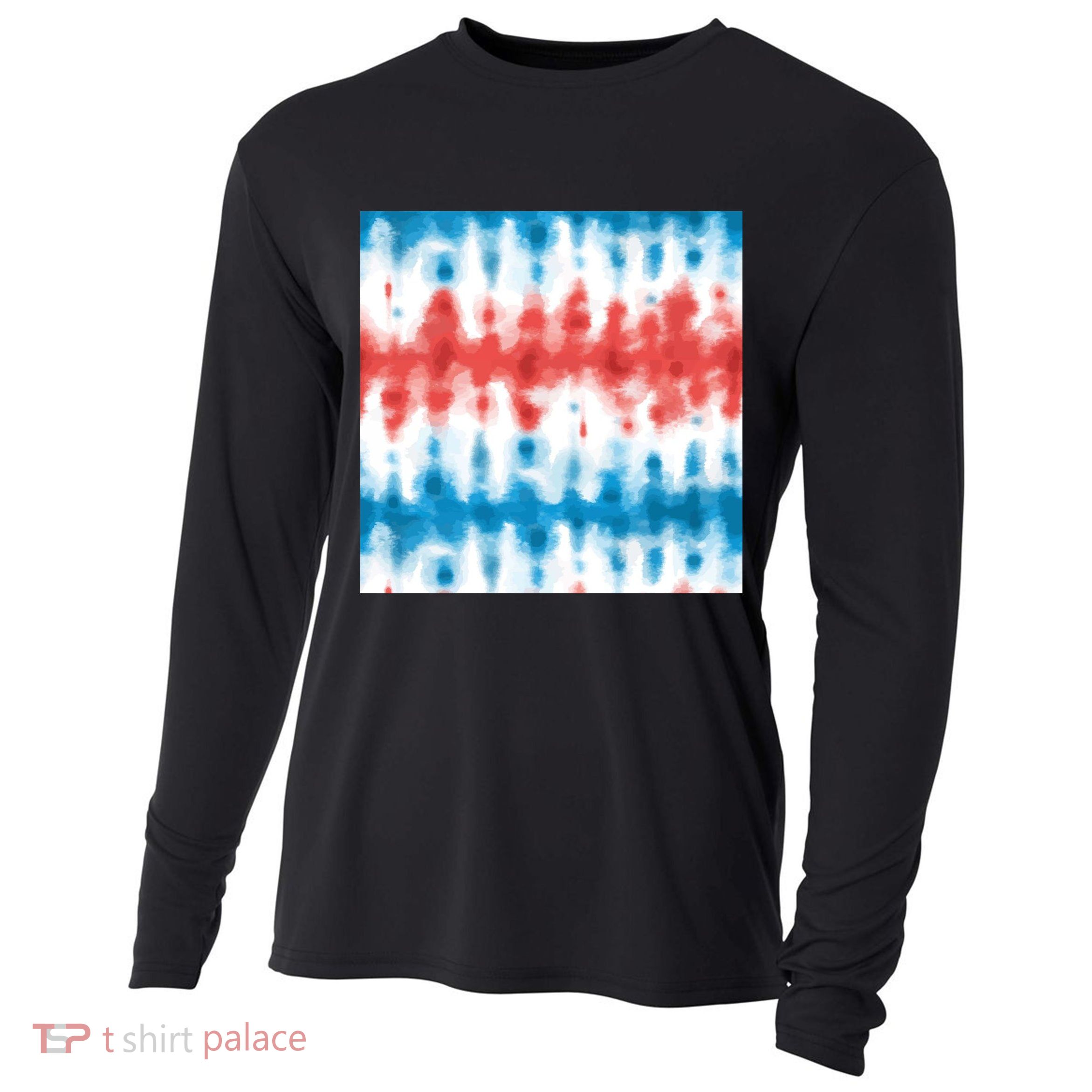 American Flag Tye Die Pattern Cooling Performance Long Sleeve Crew