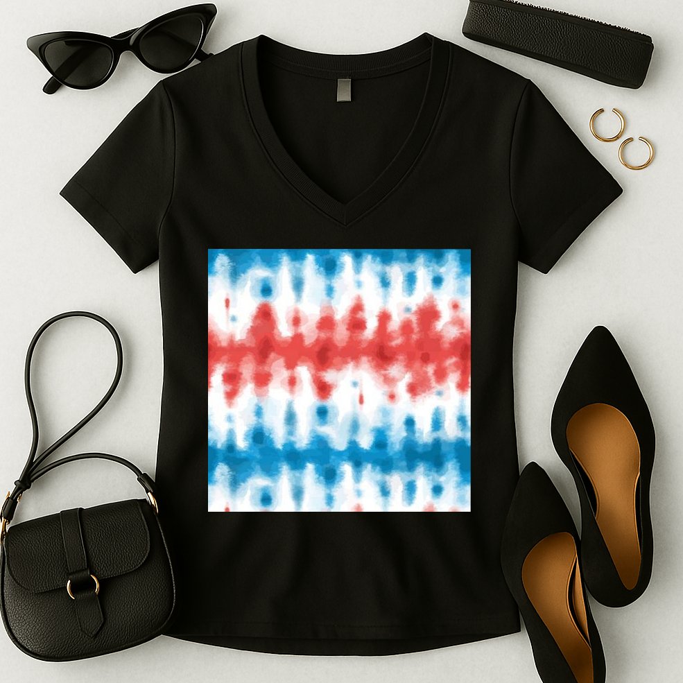 American Flag Tye Die Pattern Women's V-Neck T-Shirt
