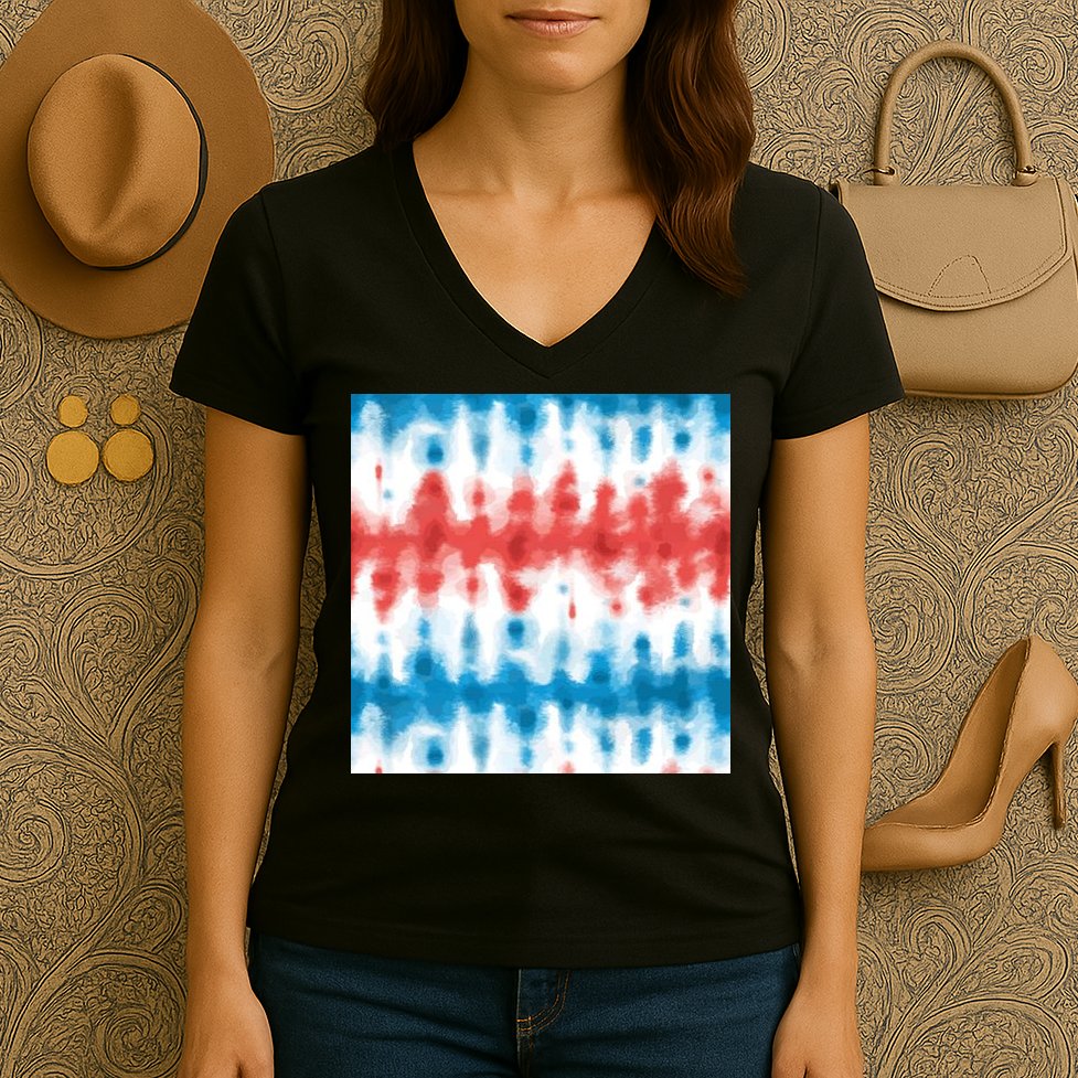 American Flag Tye Die Pattern Women's V-Neck T-Shirt