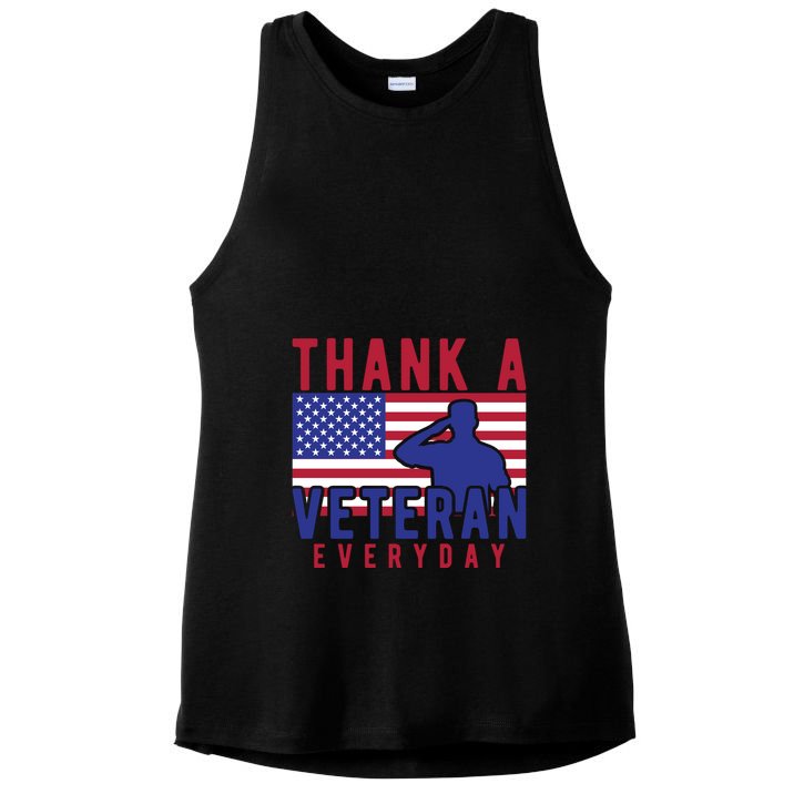 American Flag Thank A Veteran EveryDay Memorial Day Gift Ladies PosiCharge Tri-Blend Wicking Tank