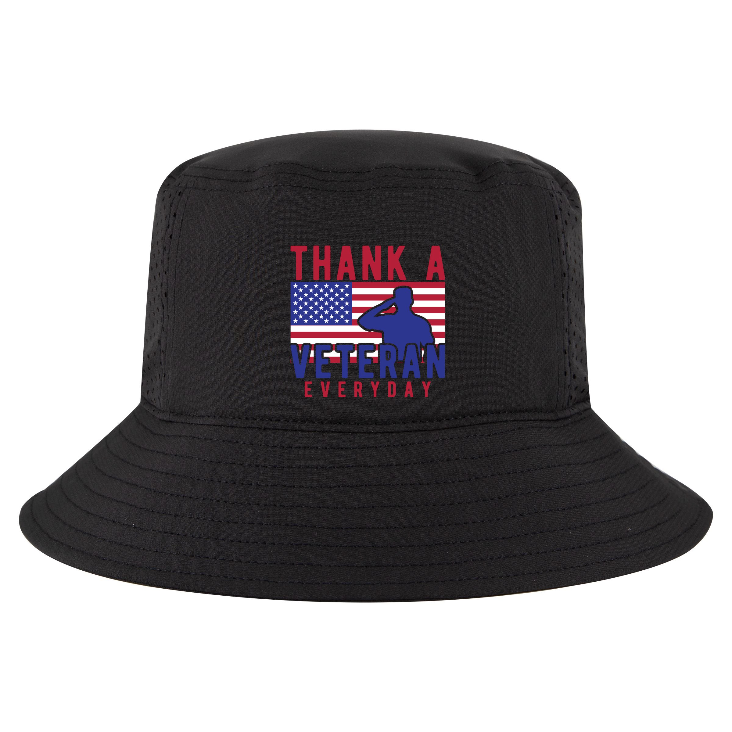 American Flag Thank A Veteran EveryDay Memorial Day Gift Cool Comfort Performance Bucket Hat