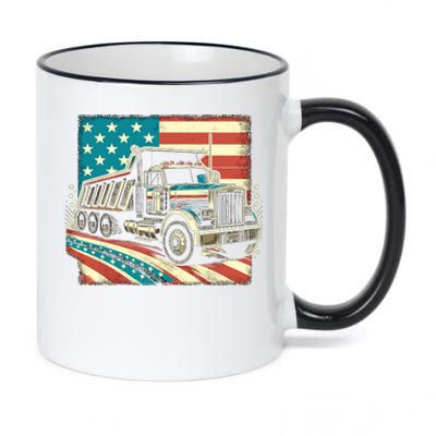 American Flag Trucker Dump Truck Driver 11oz Black Color Changing Mug